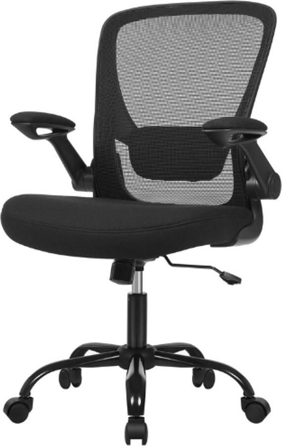 PEAM Ergonomische Bureaustoel 360° Draaibare Bureaustoel Verstelbare Lendensteun Computerstoel met Armleuningen Zwart