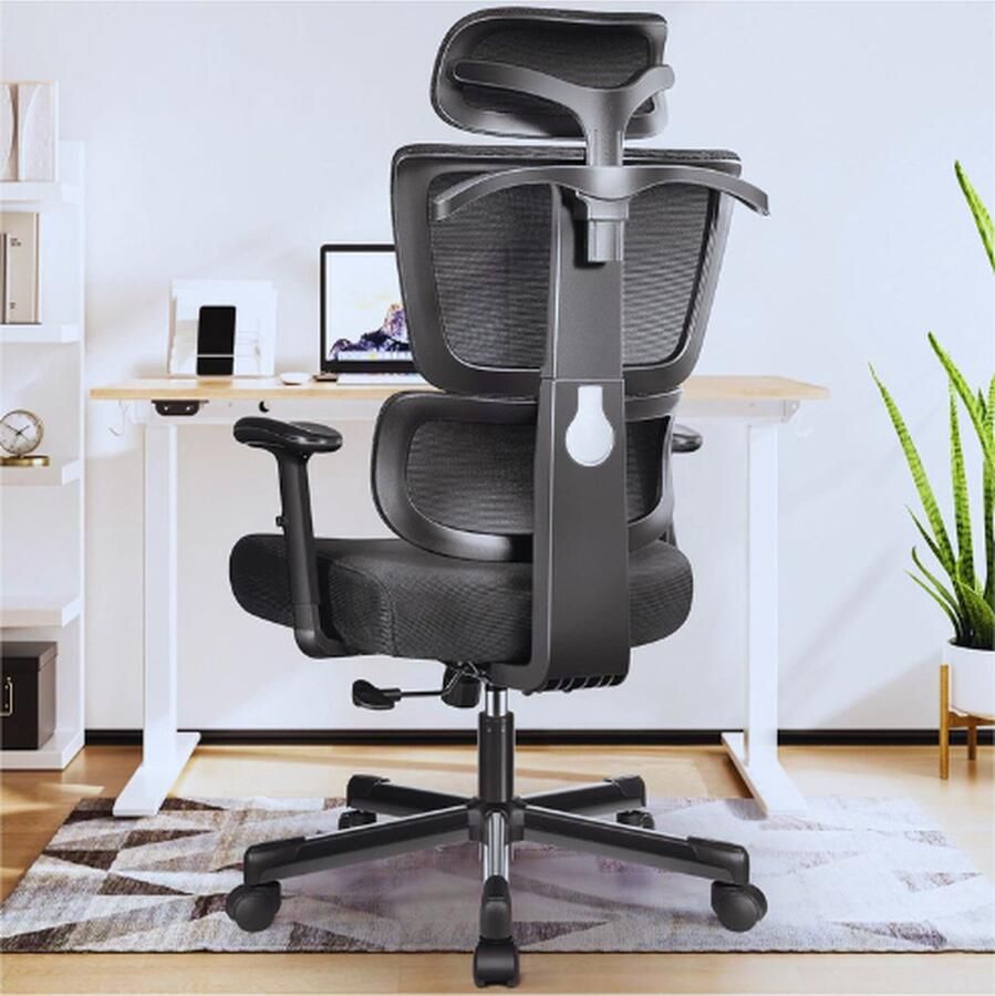 PEAM Ergonomische Bureaustoel 360° Vrij Draaibaar Hoge Rug Verstelbare 3D Hoofdsteun In Hoogte Verstelbare Stoel Draagvermogen Tot 136 Kg Zwart