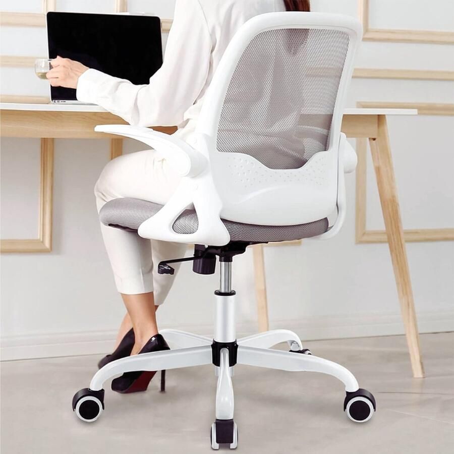 PEAM Ergonomische Bureaustoel Ademende Mesh Computerstoel Comfortabele Draaibare Taakstoel Met Opklapbare Armleuningen Verstelbare Hoogte