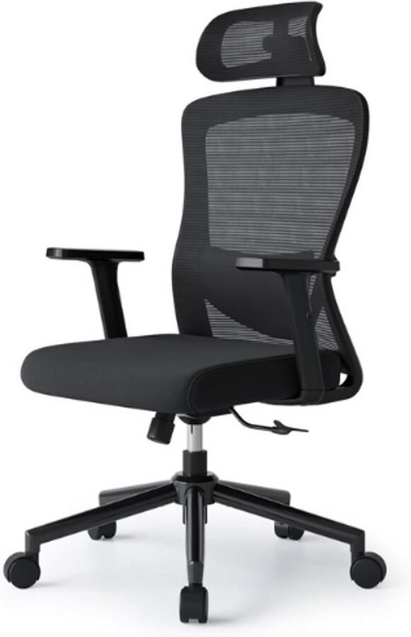 PEAM Ergonomische Bureaustoel Hoge Rugleuning Verstelbare Lendensteun 2D Hoofdsteun & Armleuningen 120° Schommelstand Zwart