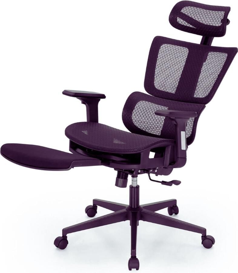 PEAM Ergonomische Bureaustoel Intrekbare Voetensteun Hoge Rug Manager Computerstoel Thuiskantoor 90-130° Kantelhoek 3D-Armleuningen Verstelbare Hoofdsteun Lendensteun