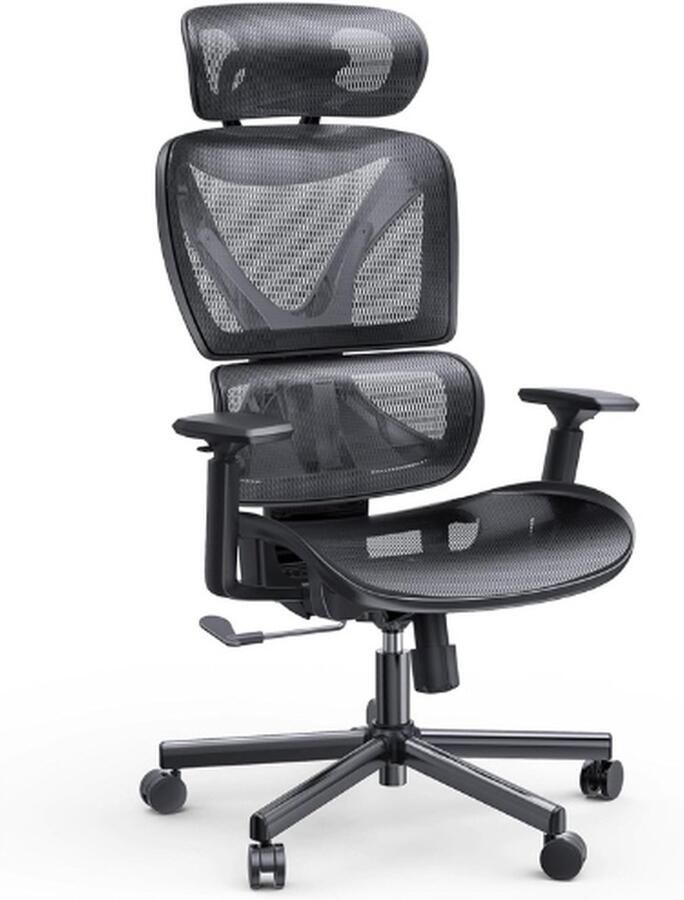 PEAM Ergonomische Bureaustoel Met Hoge Rug Mesh Computerstoel Met Lendensteun 3D-Armleuning Dubbele Rugleuning En Verstelbare Hoofdsteun