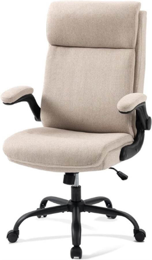 PEAM Ergonomische Bureaustoel Met Hoge Rugleuning Inklapbare Armleuningen Kantelfunctie In Hoogte Verstelbaar Comfortabele Stoffen Bekleding Beige Belastbaar Tot 150 KG