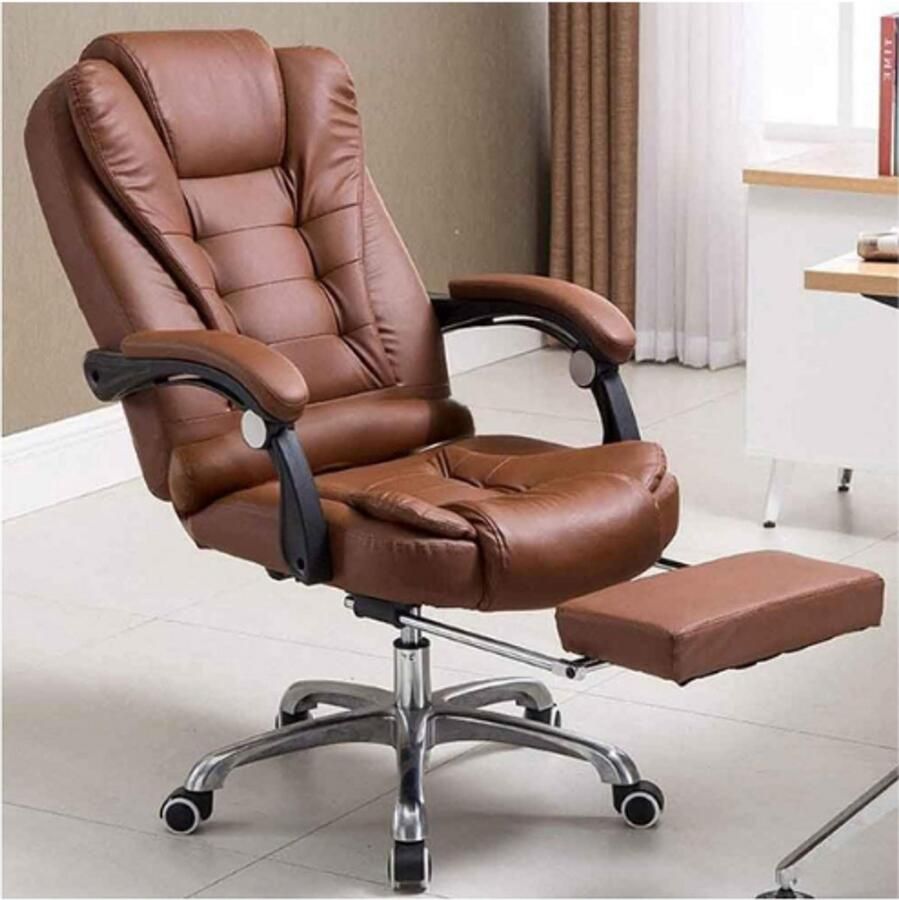 PEAM Ergonomische Bureaustoel Met Massagefunctie Kunstleer Kantelbare Rugleuning Voetensteun 360 Graden Draaibaar In Hoogte Verstelbaar USB-Aangedreven Bruin