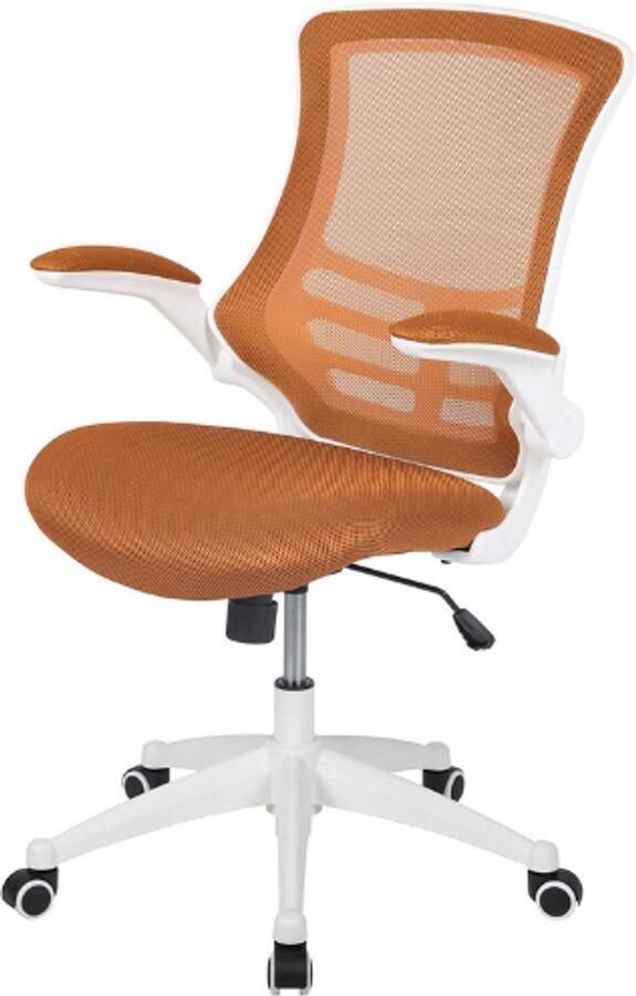 PEAM Ergonomische Bureaustoel Middelhoge Rugleuning Opklapbare Armleuningen LeatherSoft Materiaal Comfortabele Bureaustoel voor Thuis & Kantoor Oranje Wit