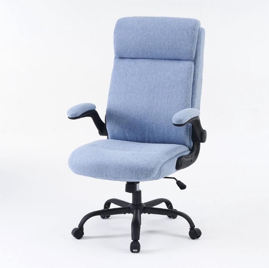 PEAM Ergonomische Bureaustoel Met Rugleuning Opklapbare Armleuning Hoge Rugleuning In Hoogte Verstelbaar Kantelfunctie Bureaustoel Stof Blauw Max. 150 Kg