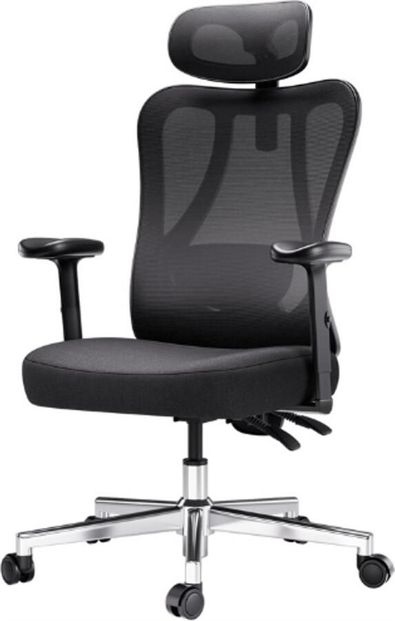 PEAM Ergonomische Bureaustoel Met Verstelbare Draaibare Lendensteun En Hoofdsteun Comfortabele Computerstoel Met Kantelfunctie In Hoogte Verstelbaar Zwart