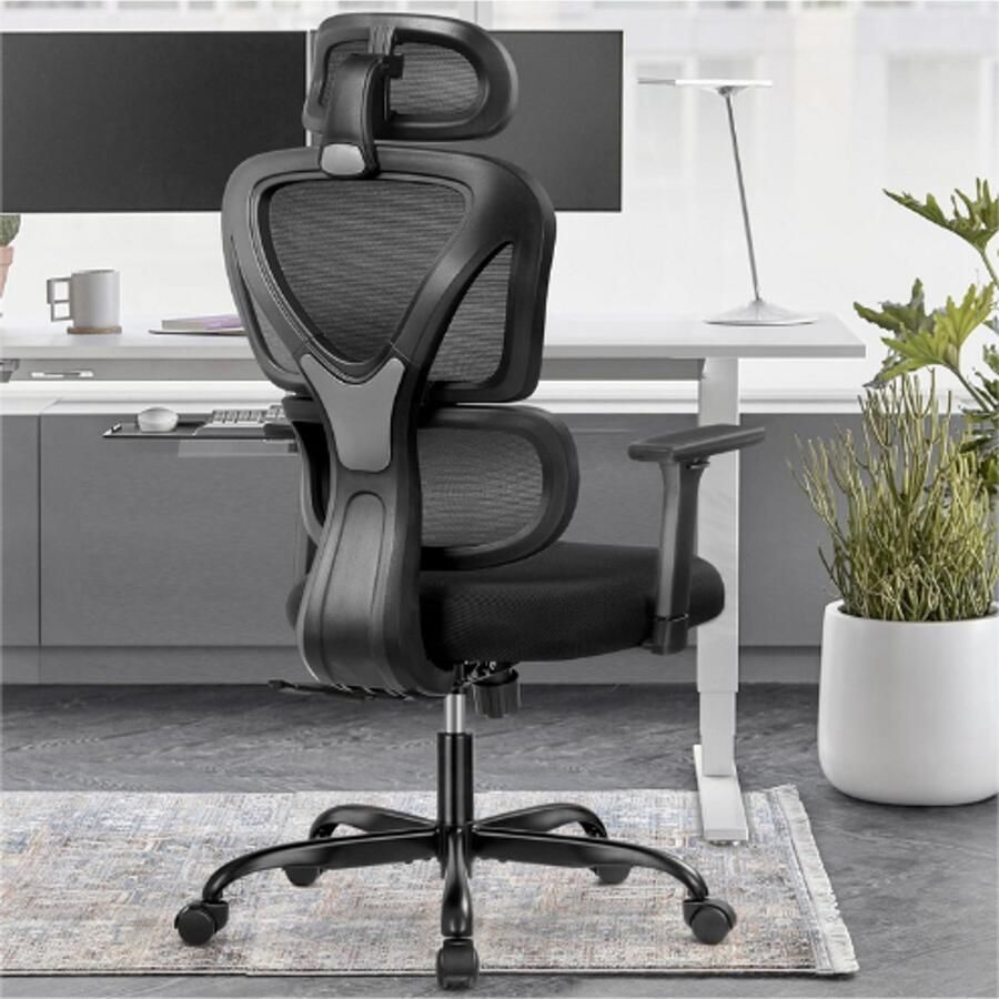PEAM Ergonomische Bureaustoel Met Verstelbare Hoofdsteun Lendensteun 3D-Armleuningen In Hoogte En Helling Verstelbaar Belastbaar Tot 150 KG Comfortabel En Stevig