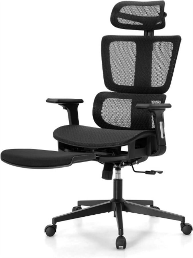PEAM Ergonomische Bureaustoel Met Voetensteun Verstelbare Hoofdsteun Armleuningen & Lendensteun Hoge Rug Mesh Computerstoel In Hoogte Verstelbaar