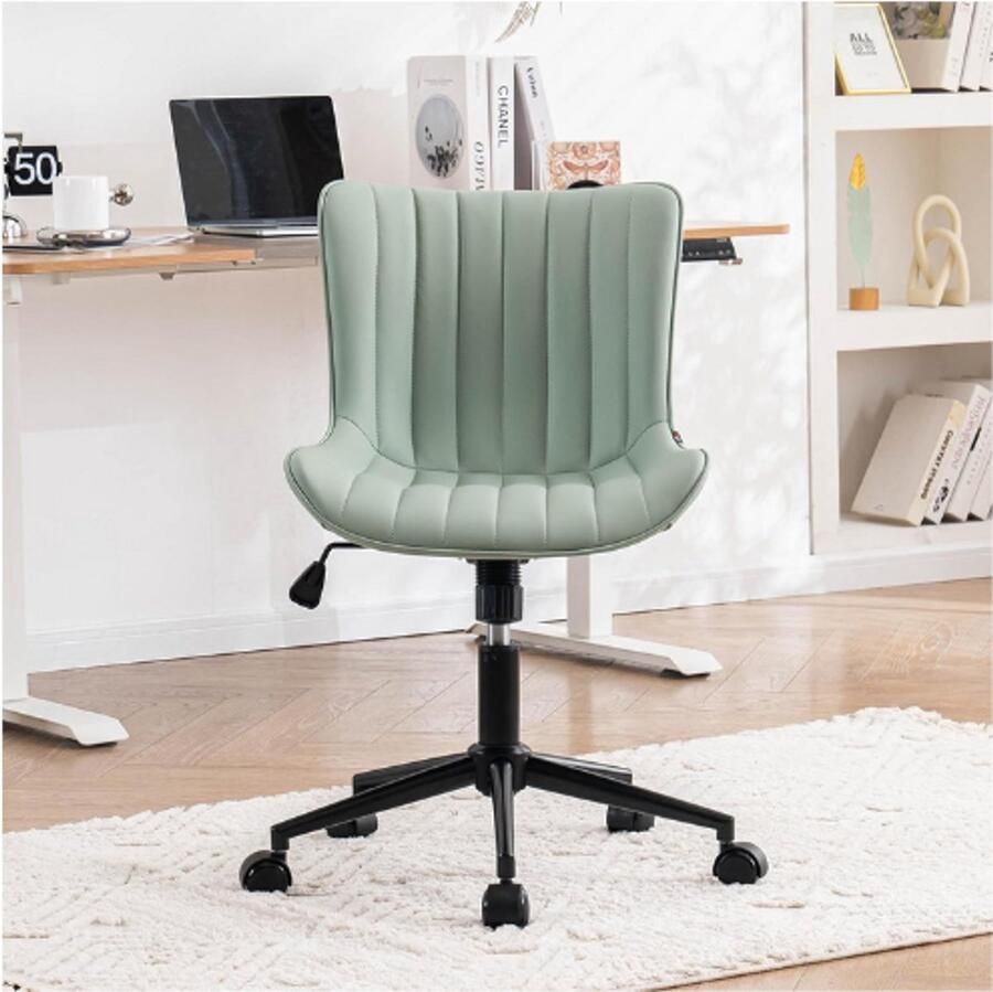 PEAM Ergonomische Bureaustoel Mintgroen Verstelbare Draaistoel Met Wielen PU Leer Bekleding Kantelfunctie In Hoogte Verstelbaar 136 Kg Belastbaar Comfortabele Computerstoel
