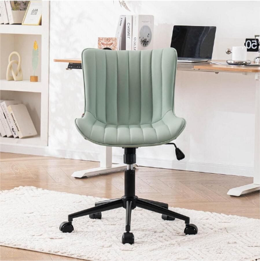 PEAM Ergonomische Bureaustoel Mintgroen Verstelbare Draaistoel Met Wielen PU Leer Bekleding Kantelfunctie In Hoogte Verstelbaar 136 Kg Belastbaar Comfortabele Computerstoel - Foto 2