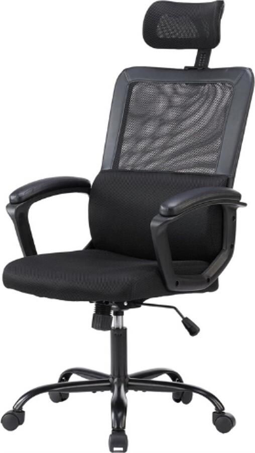 PEAM Ergonomische Bureaustoel Net Rugleuning Met Verstelbare Hoofdsteun In Hoogte Verstelbaar Met Lendensteun Hoge Rug Zwart