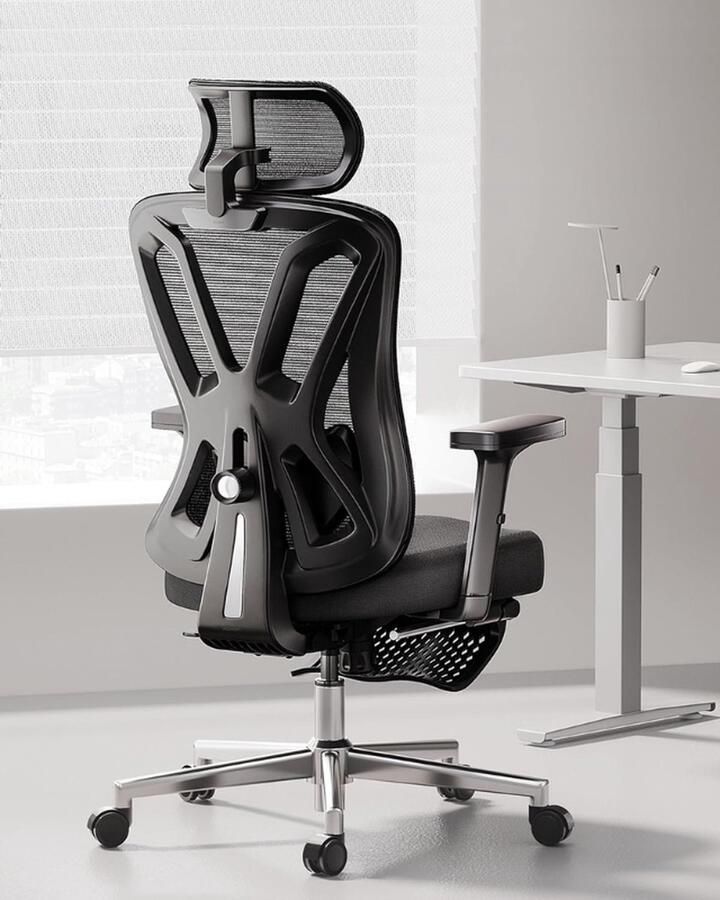 PEAM P5 Ergonomische Bureaustoel Met Verstelbare Hoofdsteun en Lendensteun Comfortabel Veerkussen Ondersteuning Voor Computerstoel Kantelfunctie Draaibare Mesh Stoel Met Voetsteun