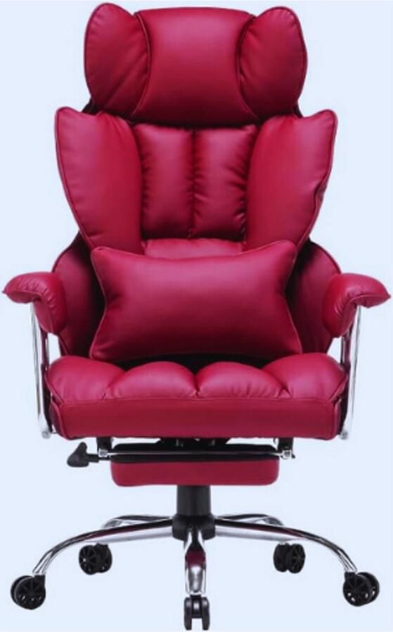 PEAM Ergonomische Bureaustoel PU Lederen Directiestoel – Bureaustoel 200 KG Met Voetensteun & Lendensteun – Verstelbare Stoel Met Hoge Rugleuning (3008DE-RED)