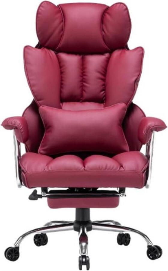 PEAM Ergonomische Bureaustoel PU Leren Directeursstoel Tot 200KG Met Verstelbare Voetsteun Lendensteun En Hoge Rugleuning Comfortabele Kantoorstoel Zwart