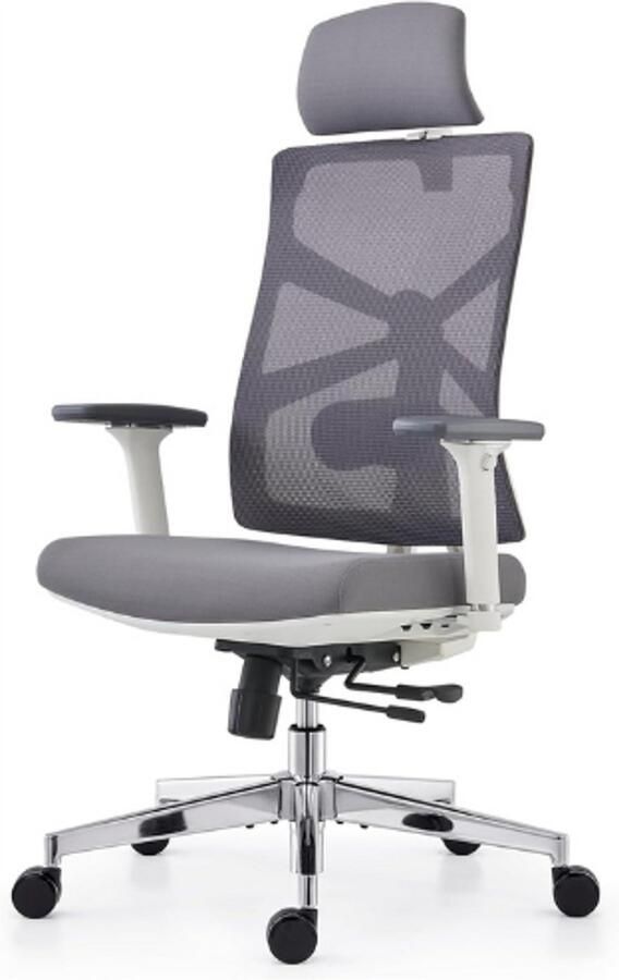 PEAM Ergonomische Bureaustoel Verstelbare 4D Armleuningen Hoge Rugleuning Adaptieve Lendensteun Comfortabele Bureaustoel Wit