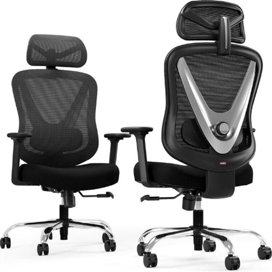 PEAM Ergonomische Bureaustoel Verstelbare Rugleuning En Armleuningen Comfortabele Zitting Met Lendensteun 360° Draaibaar Zwart