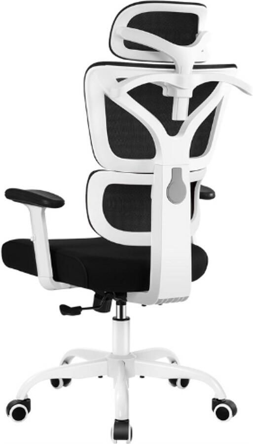 PEAM Ergonomische Bureaustoel Verstelbare Rugleuning Van Ademend Mesh In Hoogte Verstelbaar Met Hoofdsteun En Kledinghanger Wit