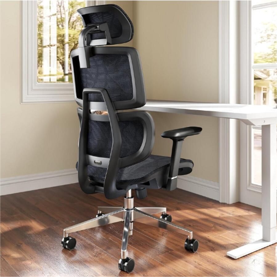 PEAM Ergonomische Bureaustoel Verstelbare 3D-Armleuningen & Hoofdsteun Volledige Lendensteun Grote Hoge Draaistoel 150 KG Draagvermogen Zwart