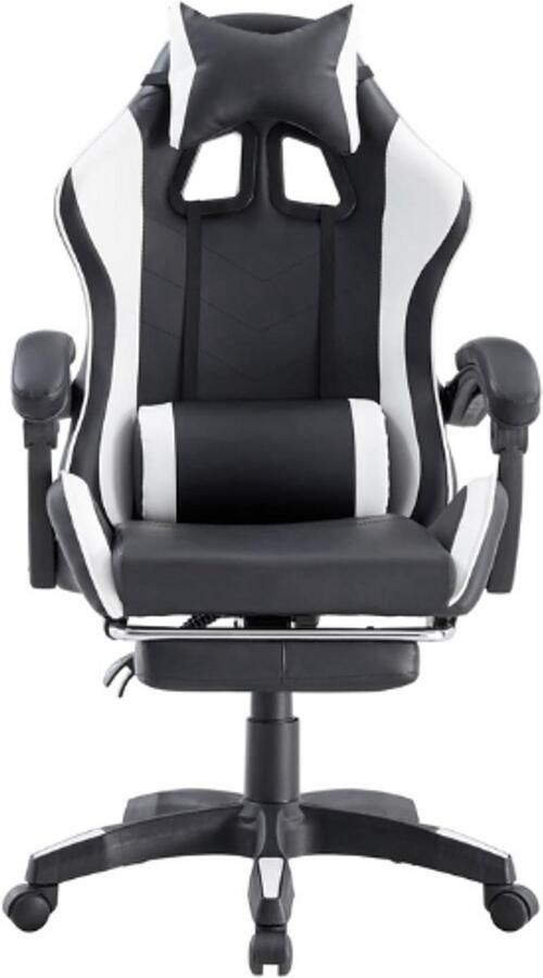 PEAM Ergonomische Racestoel Met Armleuningen Draaibare Bureaustoel Met Wielen Voetsteun Hoofdsteun En Lendenkussen Van Kunstleer Draagvermogen 125 Kg (Wit)