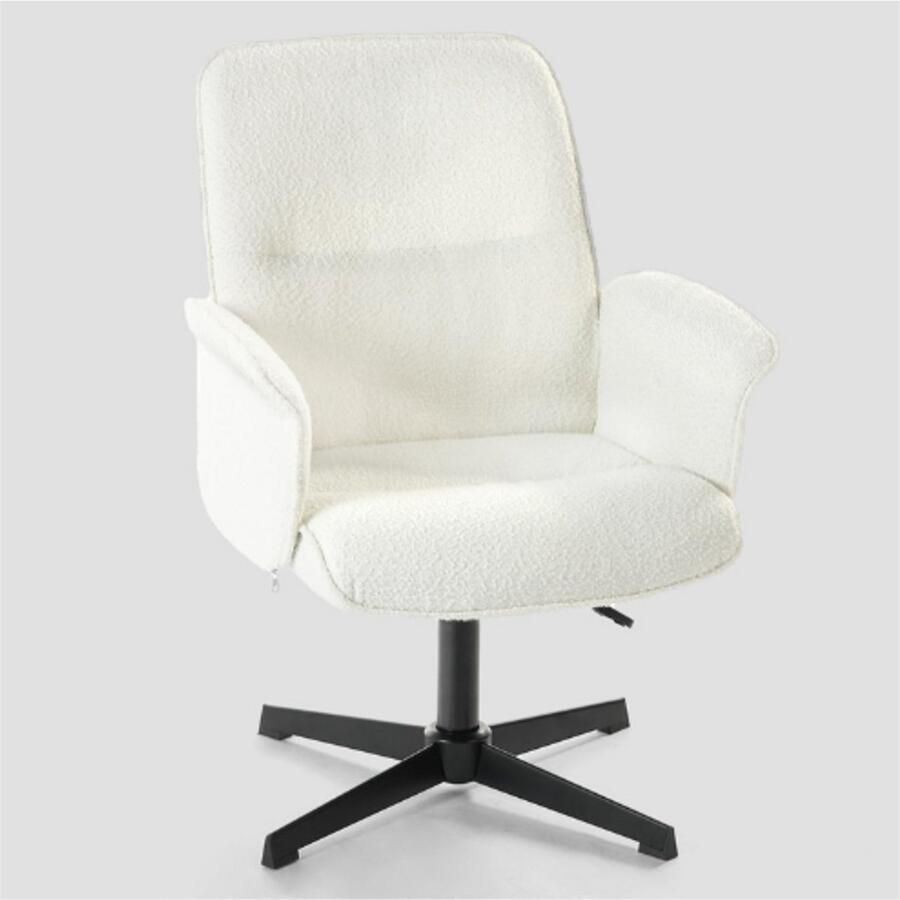 PEAM Ergonomische Witte Draaistoel Bureaustoel Met Krularmleuningen In Hoogte Verstelbare Kaptafelstoel Comfortabele Slaapkamerstoel 120 Kg Draagvermogen 63x66x83-94cm