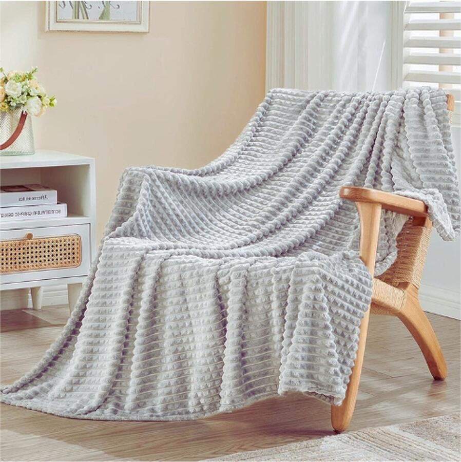 PEAM Fleece Deken Queen 200x230 Voor Bank Zacht Pluche Warme En Gezellige Deken Enkellaags 3D Touch Experience Perfect Voor Bedbank En Bankstoel Lichtgrijs