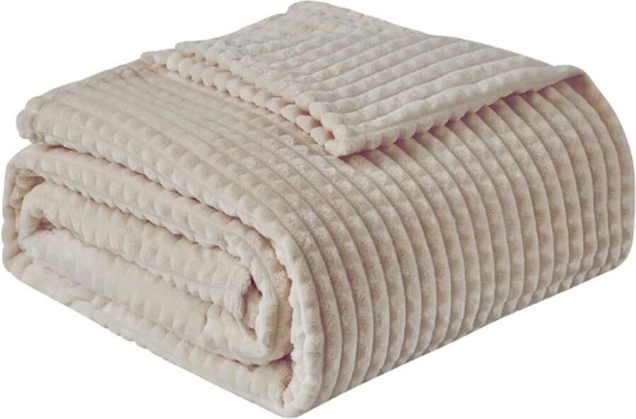 PEAM Fleece Deken Tweepersoons Luxe Flanel Zachte Pluche Warme en Gezellige Deken voor Bank Bed Sofa of Stoel Geometrisch Rasterontwerp Beige 150 x 200 cm