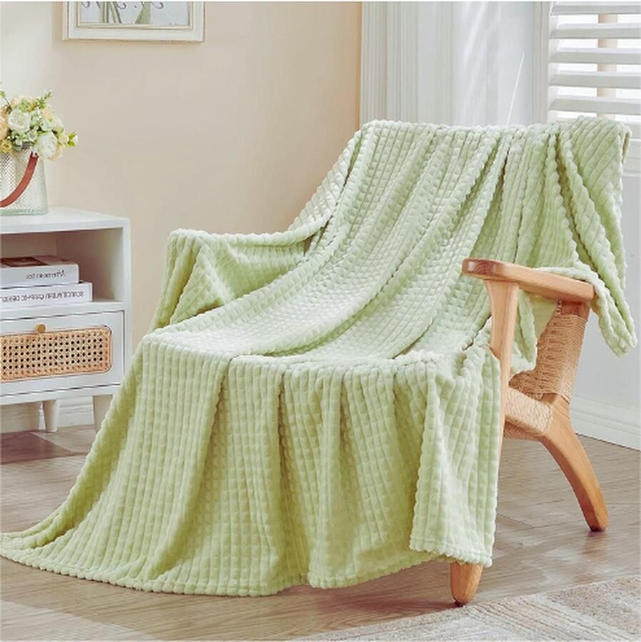 PEAM Fleece Grijze Deken voor Bank Zacht Pluche Warme en Gezellige Deken Enkellaag 3D Touch-Ervaring Perfect voor Bedbank en Bankstoel Saliegroen 130x150 cm
