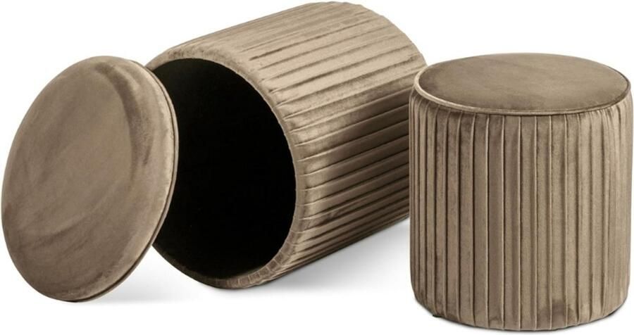 PEAM Fluwelen Zitzakset met Cilinder Geribbelde Kruk en Voetenbankje Voor Kinderkamer Slaapkamer Woonkamer Bureau & Make-uptafel Taupe