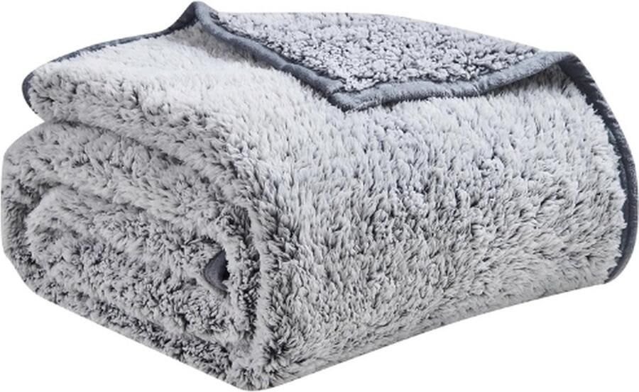 PEAM Fuzzy Fleece Sierdeken Ultrapluzig Warme Sherpa-Deken Microvezel Gezellige Deken Voor Bank Lichtgewicht Donzig Dik Omkeerbaar Bankdeken Grijs 230x230 cm