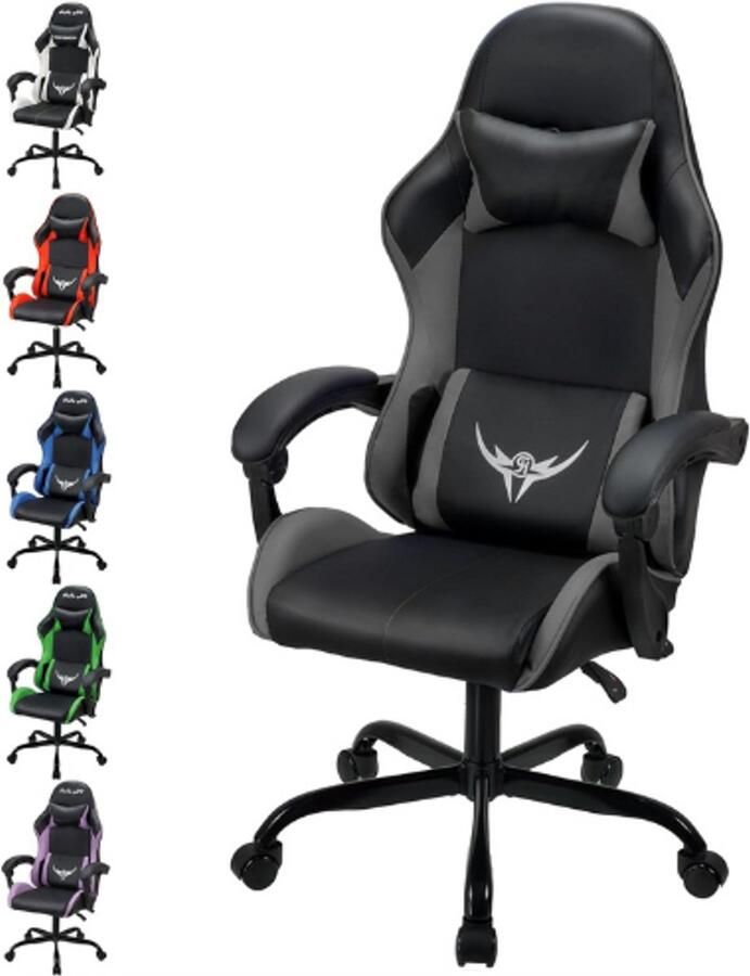 PEAM Gaming Stoel Ergonomische Bureaustoel Leren Racestoel Verstelbaar & Comfortabel Grijs