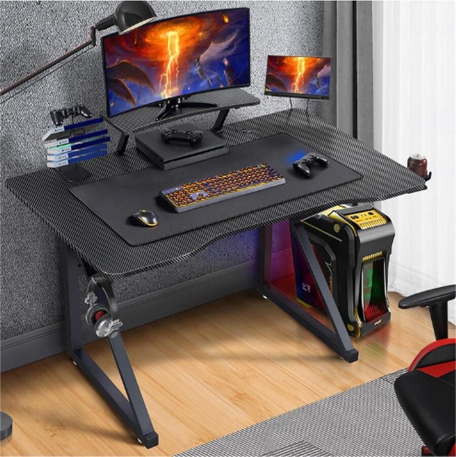 PEAM Gamingbureau 110 X 70 Cm Gamingbureau Ergonomisch Speeltafel Voor Computer Pc Thuis Met Verstelbare Monitorhouder Bekerhouder Handgreephouder Zwart