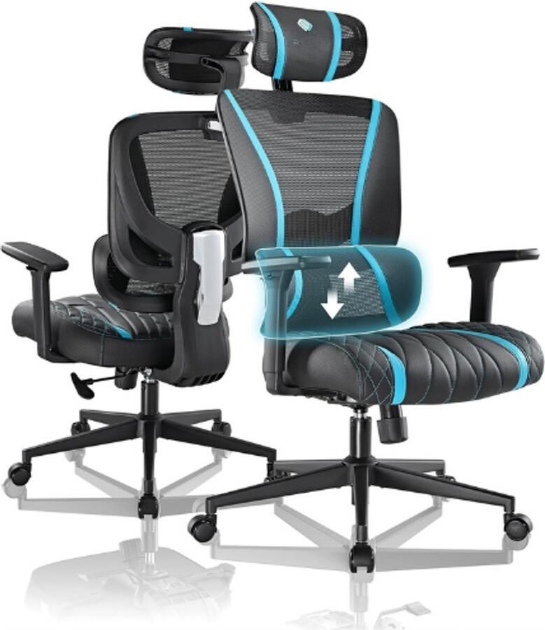 PEAM Gamingstoel Bureaustoel Met Verstelbare Lendensteun & Hoofdsteun Ademend & Elastisch Zitkussen In Hoogte Verstelbaar 139° Schommel Voor Thuiskantoor Zwart