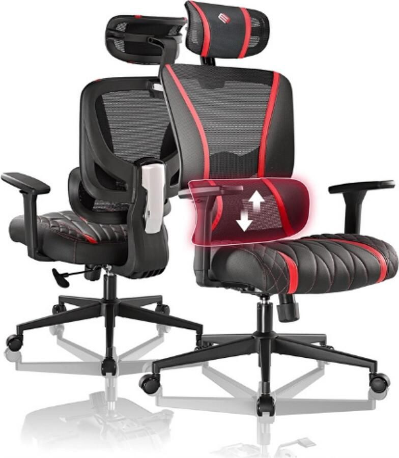 PEAM Gamingstoel Ergonomische Bureaustoel Met Verstelbare Lendensteun & Hoofdsteun Ademende Stoffen Bekleding In Hoogte Verstelbaar 139° Kantelfunctie Zwart