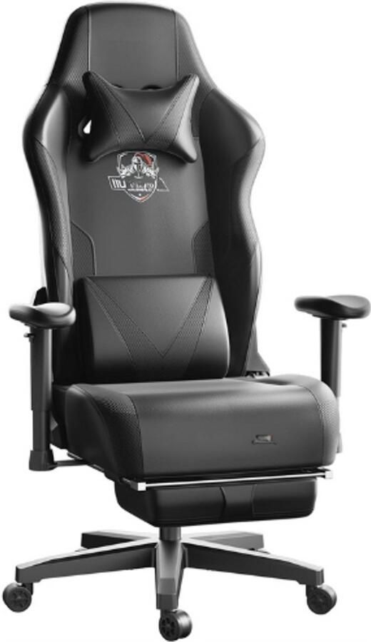 PEAM Gamingstoel Ergonomische Bureaustoel Racing Stijl Premium PU Lederen Computer Stoel Gamer Stoelen met Voetsteun en Hoofdsteun Zwart (3 Jaar Garantie)
