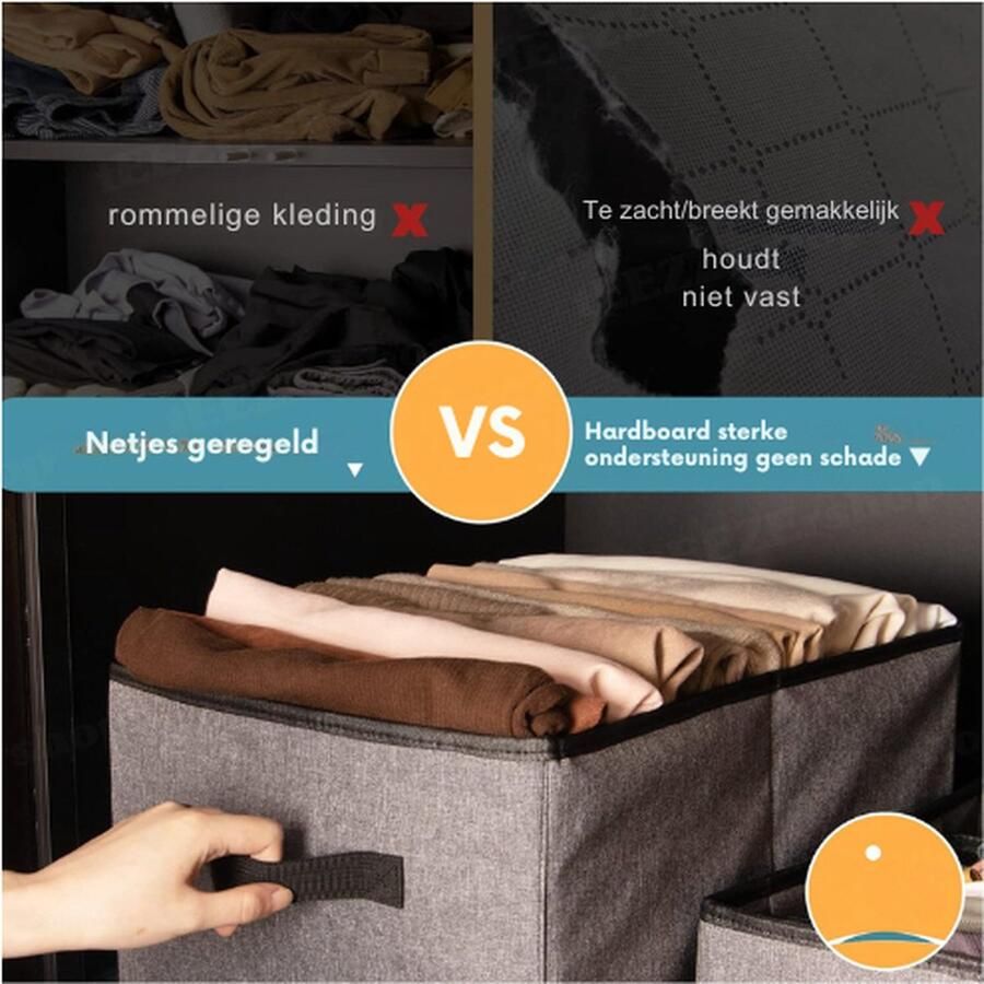 PEAM Garderobe Organisator 4 Stuks Extra Grote Lade Organisator Set Met Stabiel 3MM PP Karton Opvouwbare Lade Opbergdoos Voor Jeans BH Sokken Garderobe Organisator Systeem (Grijs)
