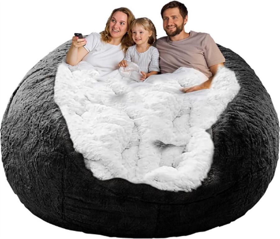 PEAM Gigantische Zitzak Stoelhoes Alleen Hoes Geen Vulling Oversized Ronde Zachte Pluizige PV Fluwelen Wasbare Luie Bank Zitzak Bedhoes Voor Volwassenen Woonkamer Slaapkamer Meubels Buitenhoes