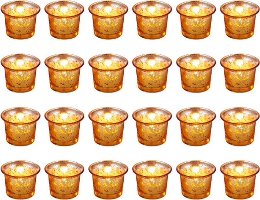PEAM Gouden Votiefkaars Houders 24 Stuks Kwikglas Waxinelichtje Houder voor Drijvende Kaarsen Kleine Waxinelichtje Houders Tafel Centrepiece voor Bruiloft Partij Kerst Receptie Woonkamer Decor