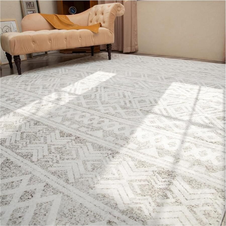 PEAM Grijs Boho Marokkaans Tapijt 5 X 17 Ft Wasbaar Antislip Tapijt Voor Woonkamer Slaapkamer Eettafel Moderne Boerderijstijl