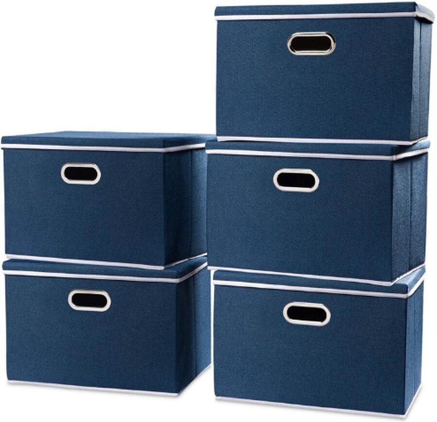 PEAM Grote Opvouwbare Opbergdozen met Deksel Opvouwbare Organizer Container Manden Kubusafdekking voor Thuis Slaapkamer Kast Kantoor Kinderkamer Blauw 5 Stuks 45 x 30 x 30 cm