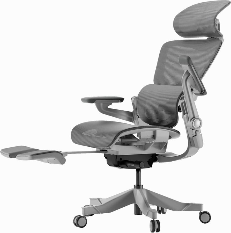 PEAM H1 Pro V2 Ergonomische Bureaustoel Met Voetensteun 3D Lendensteun Ergonomische Opvouwbare Bureaustoel 5D Armleuningen Bureaustoel 136° Kantelbaar Grijs Standaardhoogte