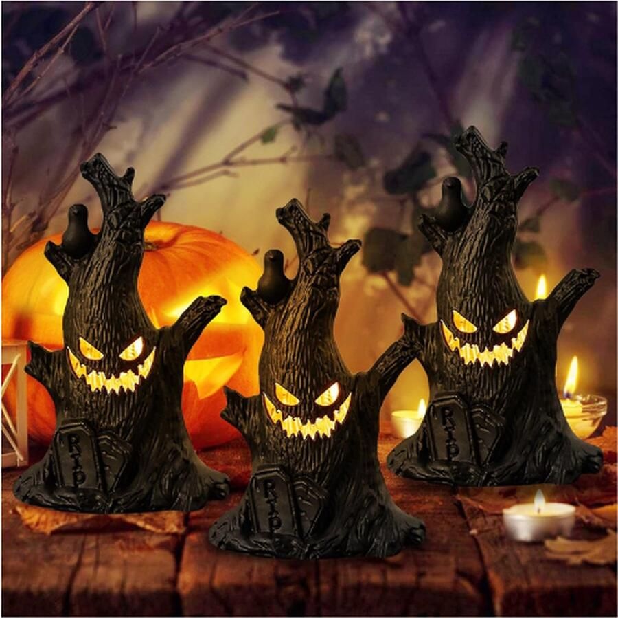 PEAM Halloween Decoratieve Spookstronk Met LED Licht 3 Stuks Halloween Decoratieve Verlichting Halloween LED Spookstronk Spoken Lantaarn En Kaars Lamp Voor Indoor Decoratie [Energieklasse A]