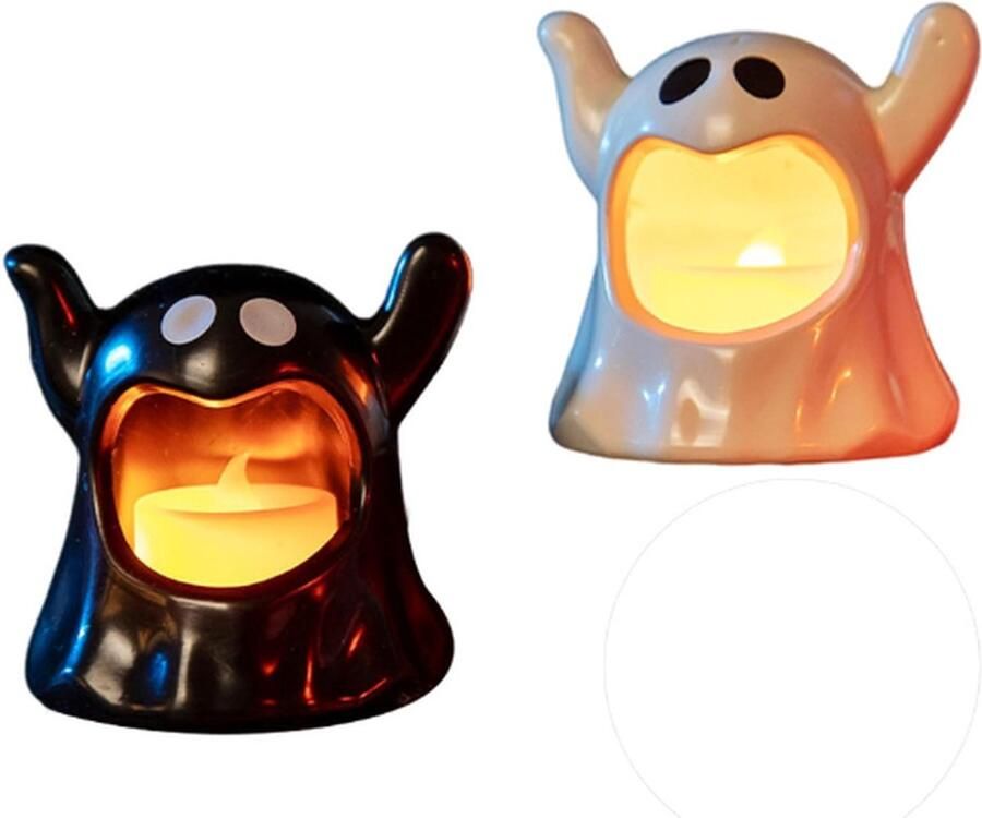 PEAM Halloween Ghost Kaarsenhouders Zwart En Wit Batterij Operated Unieke Tafel Decoratie Plastic Nachtverlichting