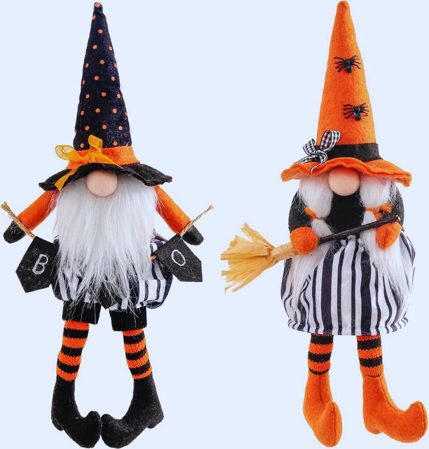 PEAM Handgemaakte Heks- En Kabouter Pluche Decoraties 2 Stuks Zweedse Tomte Beeldjes Voor Halloween & Feestjes Scandinavische Tafel Ornamenten Als Cadeau