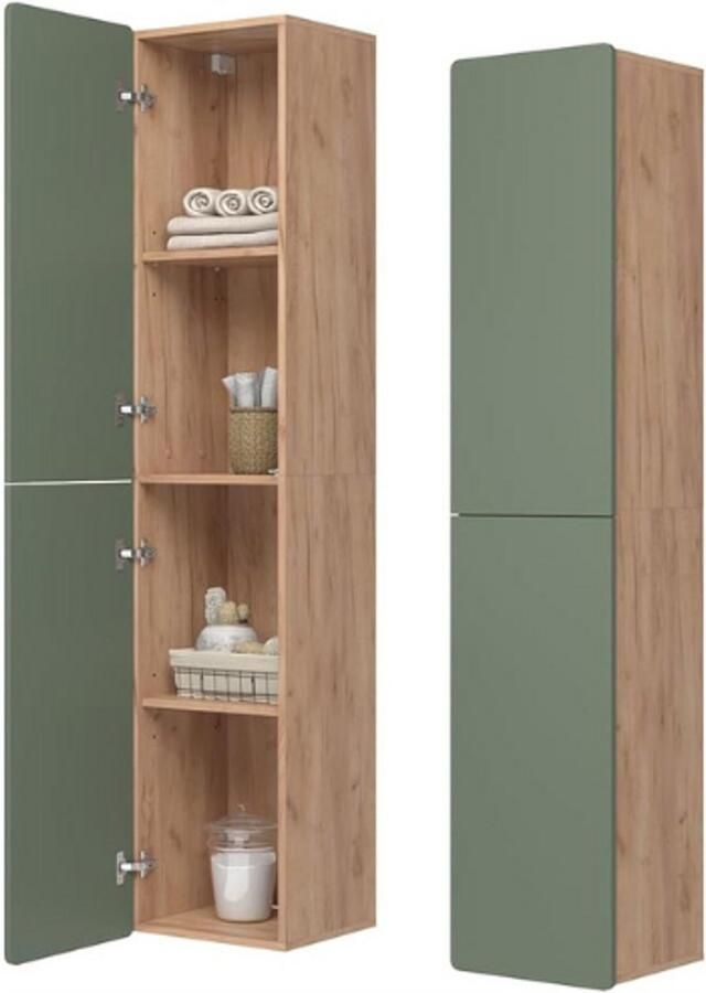 PEAM Hoge Badkamerkast 36 6x171 6 Cm Groen-Goldkraft Eiken Smalle Kast Met Deuren Opbergkast Badkamer Staande Kast Voor Toilet Of Wasruimte