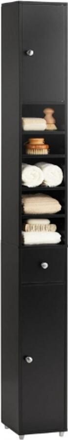 PEAM Hoge Badkamerkast Badkamerkolom Opbergmeubel met 4 Verstelbare Planken en 1 Lade Hoge Kast voor Badkamer Woonkamer en Slaapkamer Zwart (20x20x180 cm)