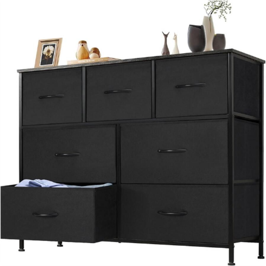 PEAM Hoge Commode Met 7 Stoffen Laden Organizer Voor Kleding Kinderkamer Kast Opbergtoren Met Metalen Frame Houten Plaat Lichte Slaapkamermeubels