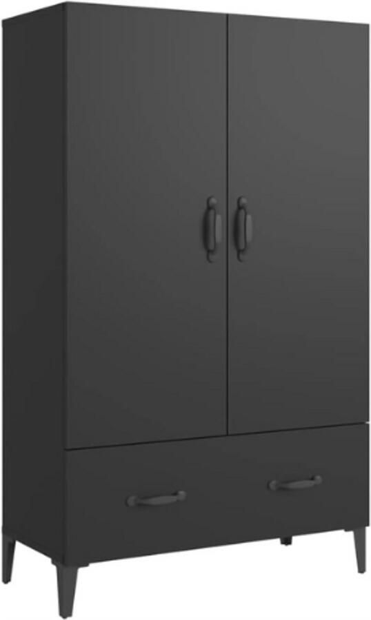 PEAM Hoge Kast 70x31x115 Cm Bewerkte Hout Zwart Hoge Kast Met Lade Opbergkast Zijkast Kast Bijzetkast Dressoir Buffetkast Wandkast Muurkast