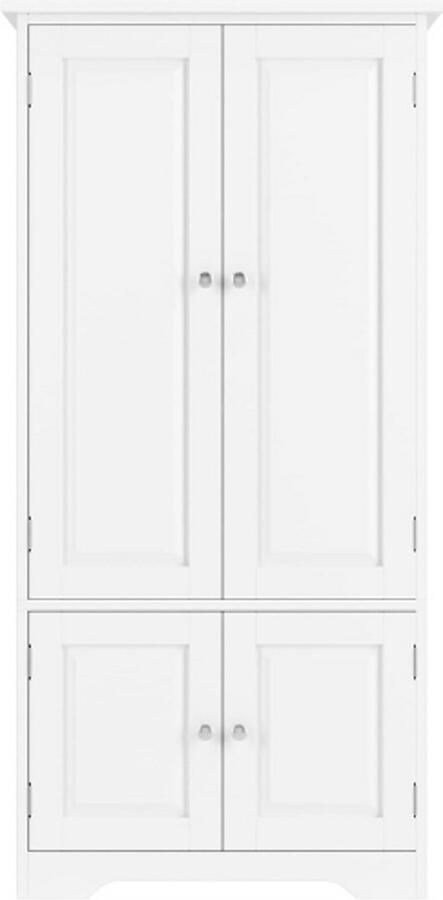 PEAM Hoge Kast Badkamerkast Woonkamerkast Keukenkast met 4 Deuren en Verstelbare Plank Wit 59 x 32 x 123 cm