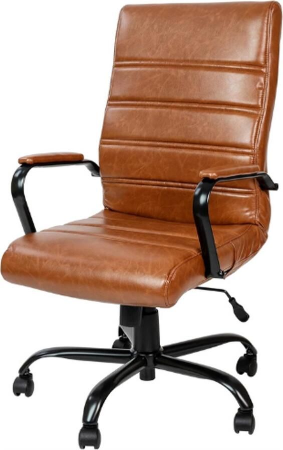 PEAM Hoge Rugleuning Bureaustoel Bruin Leathersoft Executive Draaistoel Met Zwart Frame Comfortabele Draaibare Armstoel